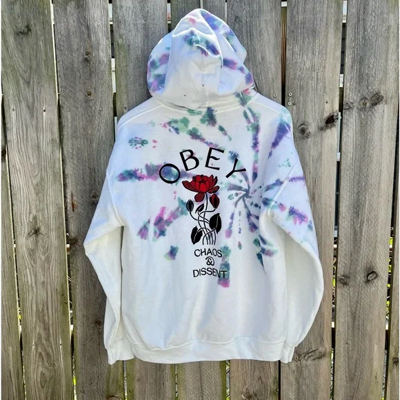 🎉HP🎉*Obey | Chaos & Dissent Tied Dye Hoodie in White Size M - Picture 6 of 10